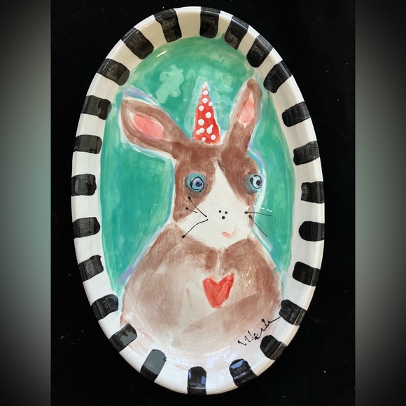 Handmade Ceramic Serving Tray” Bunny “Design 12”x8”Original Design - Picture 2 of 10